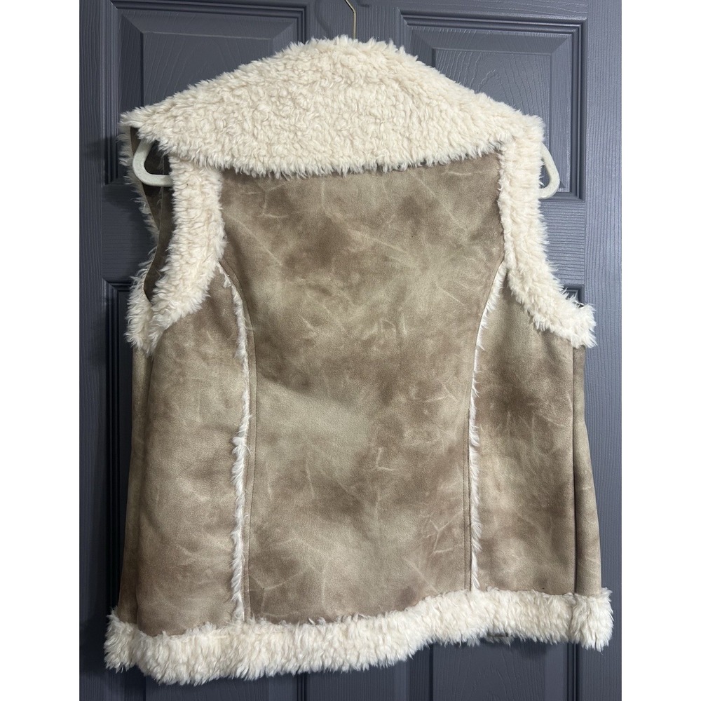 New‎ Cejon Camel Brown Sherpa Style Faux Suede Vest Women's Large NWT - Picture 7 of 7